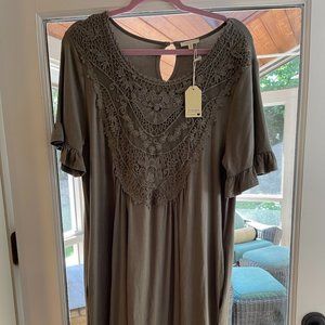 JODIFL Los Angeles Women's Lace Yoke Dress Army Green Size M NEW WITH TAGS